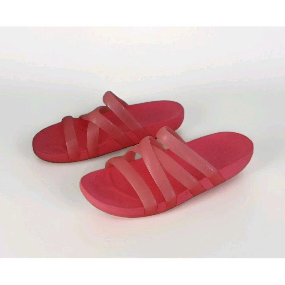 Crocs Watermelon Splash Orange Glossy Strappy Women's Slip On Sandals Size 9